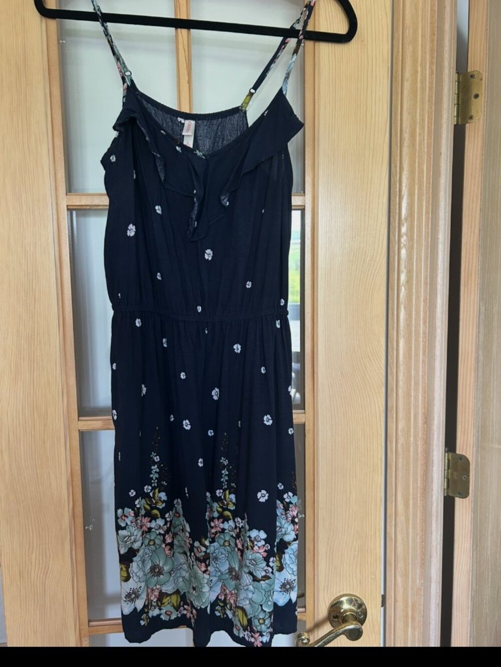 Xhilaration Navy Floral Boho Sundress Adjustable Strap Dress